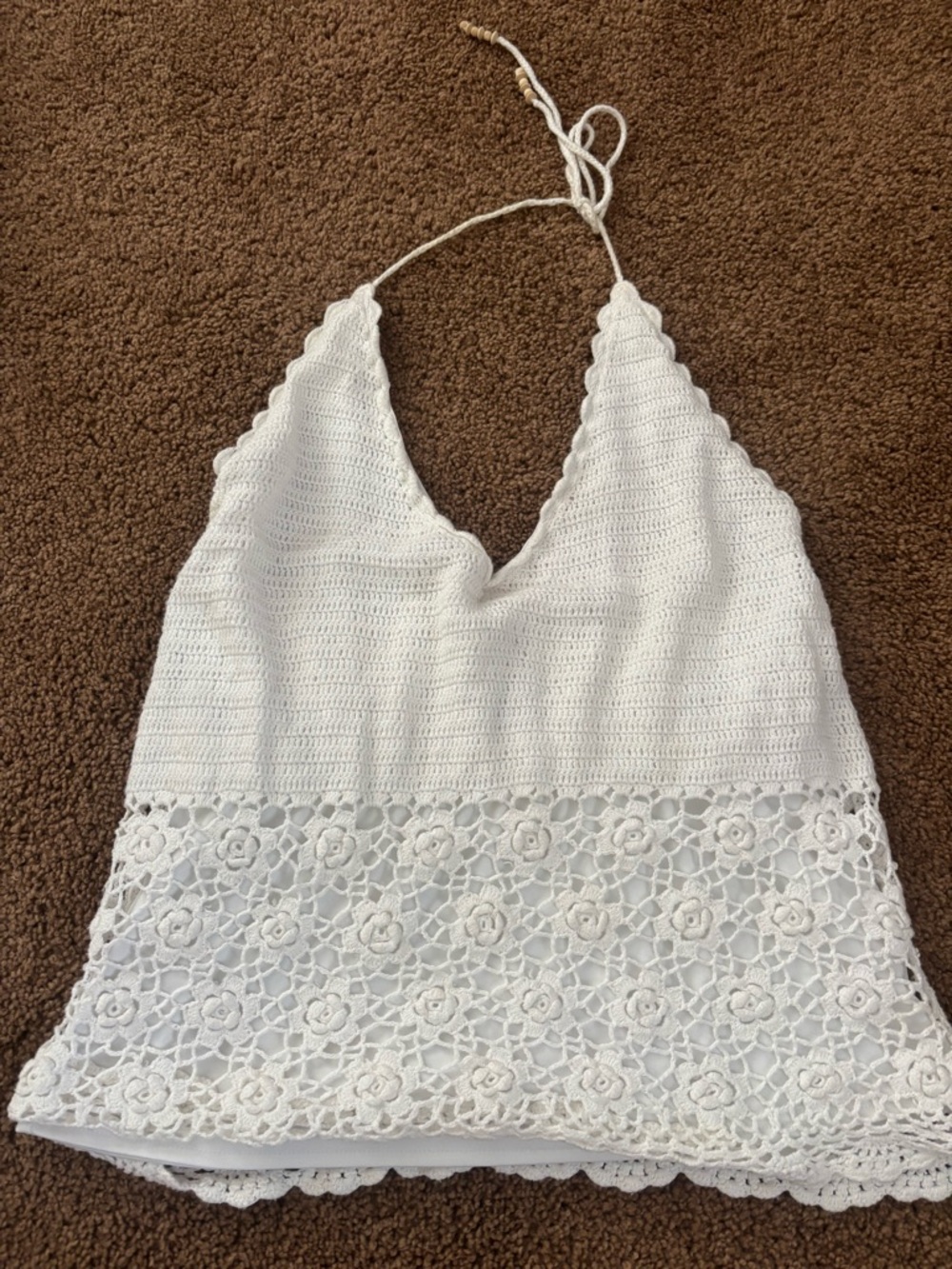 thrifted White Crochet Halter Tank Top